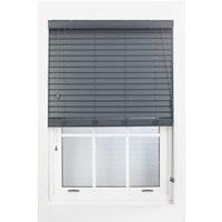 Dark Grey Faux Wood Venetian Blind - 50mm Slats String Window Blinds for Home and Office