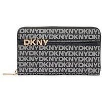 DKNY Women Avril Zip Around Wallet Billfold, Black and Black Logo, Large