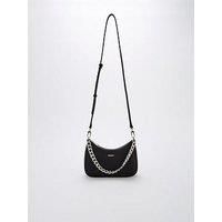 DKNY Women Jenna Demi Crossbody Handbag, Black/Silver, Medium