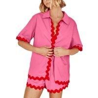 Women'S Wave Trim Shirt And Short Set - Black