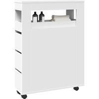 Narrow Bathroom Cabinet with Wheels White Engineered Wood
