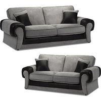 Portland Fabric Sofa Suite Chesterfield Rolled Arms 3 Seater and 2 Seater Sofa
