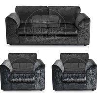 Crystal Crushed Velvet 5 Seater 3 Piece Sofa Suite - 3, 2 and Armchair Seater Full Back