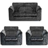 Crystal Crushed Velvet 4 Seater 3 Piece Sofa Suite - 3, 2 and Armchair Seater Full Back