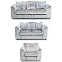 Crystal Crushed Velvet 6 Seater 3 Piece Sofa Suite - 3, 2 and Armchair Seater Scatter Back