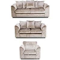 Crystal Crushed Velvet 6 Seater 3 Piece Sofa Suite - 3, 2 and Armchair Seater Scatter Back