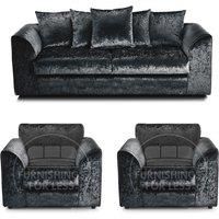 Crystal Crushed Velvet 5 Seater 3 Piece Sofa Suite - 3, 2 and Armchair Seater Scatter Back