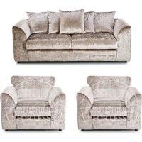 Crystal Crushed Velvet 5 Seater 3 Piece Sofa Suite - 3, 2 and Armchair Seater Scatter Back