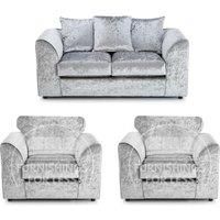 Crystal Crushed Velvet 4 Seater 3 Piece Sofa Suite - 3, 2 and Armchair Seater Scatter Back