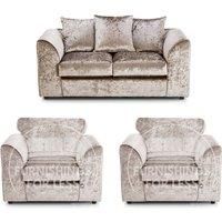 Crystal Crushed Velvet 4 Seater 3 Piece Sofa Suite - 3, 2 and Armchair Seater Scatter Back