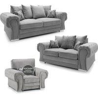 Milan Fabric 3 Piece Sofa Suite Grey Scatter Back Chesterfield Style
