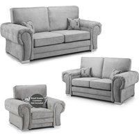 Milan Fabric 3 Piece Sofa Suite Grey Full Back Chesterfield Style