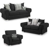 Milan Fabric 3 Piece Sofa Suite Black Scatter Back Chesterfield Style
