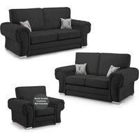 Milan Fabric 3 Piece Sofa Suite Black Full Back Chesterfield Style