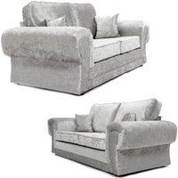 Chelsea Crushed Velvet 2 Piece Sofa Set 3 Seater and 2 Seater Rolled Arms