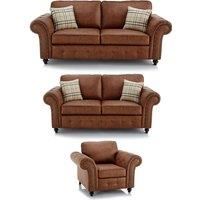 Oakland 3 Piece Sofa Suite 3 Seater, 2 Seater and Armchair Chesterfield Leather Air Grey or Tan
