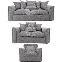 Byron Dundee Chenille Fabric 6 Seater 3 Piece Sofa Suite - 3 2 1 Grey or Light Grey