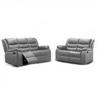 Venice 3 + 2 Grey Leather Manual Reclining Sofa Suite