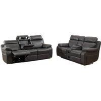 Tokyo Dark Grey Leather Like Electric Power Reclining Sofa Suite 3 Seater and 2 Seater
