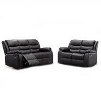 Venice 3 + 2 Black Leather Manual Reclining Sofa Suite