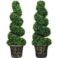 Set Of 2 Low Maintenance Artificial Indoor Spiral Boxwood Trees With Pots