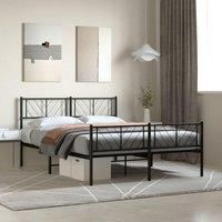 Metal Bed Frame with Headboard and Footboard Black 140x190 cm