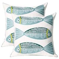 Pilmandu Throw Pillow Cover Pillowcase 2PCS Embroidered 18x18 (Blue