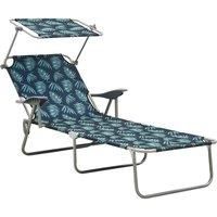 Sun Lounger with Canopy Steel Leaf Print