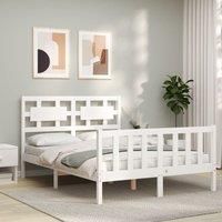Bed Frame with Headboard White Small Double Solid Wood