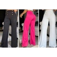 Casual High Waist Button Trousers - Black, White Or Rose Red