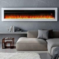 Livingandhome Freestanding Wall Mounted Recessed Electric Fire - White 60 Inch