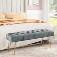 Velvet Buttoned Ottoman Footstool Gold Chrome Legs,Grey