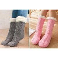 Women'S Cosy Fleece Lined Slipper Socks - 7 Colours! - Khaki