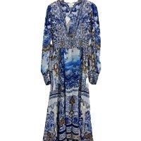 100% Real Silk Women V-Neck Printing Puff Sleeve Midi Dress High Quality Beach Style Bohemian Elegant Chic Sweet Diamond Vintage