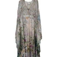 100% Real Silk High Quality Women V-Neck Printing Long Sleeve Bohemian Midi Dress Vintage Elegant Chic Sweet Beach Style Diamond