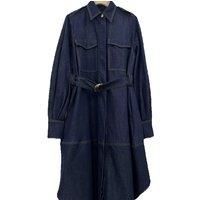 High Quality Women Turn-down Collar Long Sleeve Denim Midi Dress With Belt Vintage Elegant Luxury Chic Sweet Cotton Solid Casual