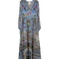 100% Real Silk Long Sleeve High Quality Bohemian Women V-Neck Printing Midi Dress Vintage Elegant Luxury Chic Sweet Beach Style