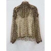 100% Real Silk Women New Long Sleeve Leopard Printing Shirts Elegant Vintage Chic Office Lady High Quality Runway Designer Tops