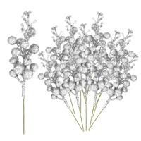 Wyi Christmas Glitter Berries Stems Artificial 24Pcs 7.87in Xmas Red