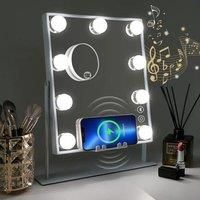 Bluetooth Hollywood Vanity Makeup Mirror with Lights Rotating 9 LED Make Up Mirror with Wireless Charging