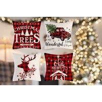 Set Of Four Christmas Pillow Covers - Two Colours! - Blue