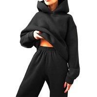 Women'S Elegant Solid Hoodie Sets - 4 Colours & 5 Sizes - Black