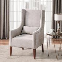 Burlap High Back Studded Armchair with Cushion,Grey