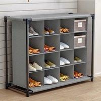4 Tiers 16-Pair Non-woven Grid Shoes Rack Grey Cubes Storage Shelf Rack Organizers