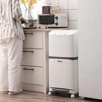 White 48L Step on Rubbish Bin Double Layer with Inner Buckets