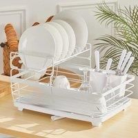 2-Tier Metal Dish Rack with Utensil Holder Dish Drainer