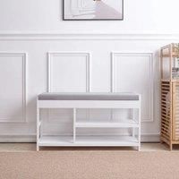 2-Tier Multi-functiona Home Use Wood Shoe Storage Bench with Padded Seat
