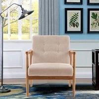 Accent Linen Fabric Buttoned Armchair Wooden Frame