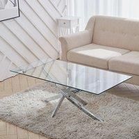 120x60CM Rectangle Tempered Glass Top Side Table with Chrome Legs