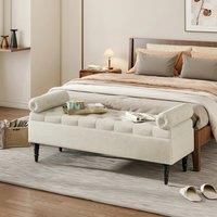 Beige Flip Top Storage Bench with Side Arms for Entryways Bedrooms Laundry rooms
